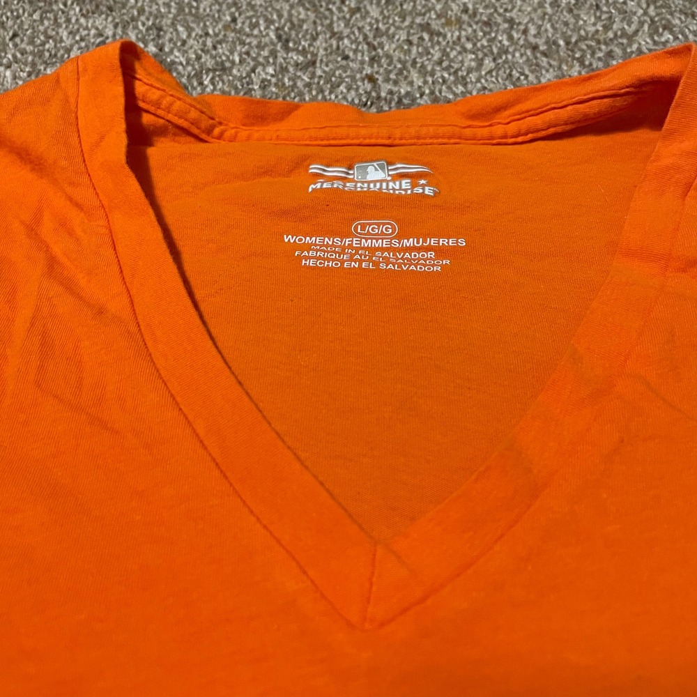 Majestic Houston Astros Orange V Neck T Shirt Womens Size Large MLB - Picture 3 of 5